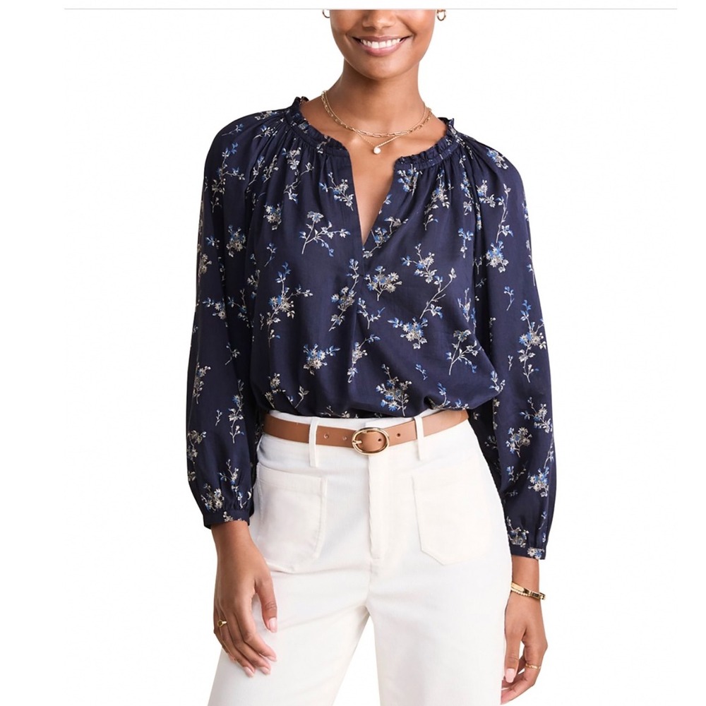 Vineyard‎ Vines Sienna Floral V Neck Blouse Navy XXS